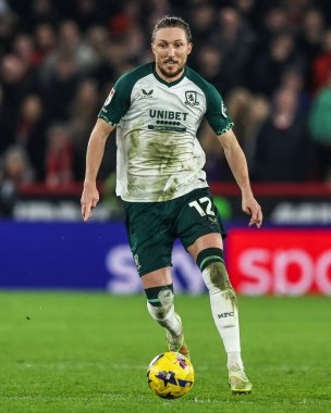 Middlesbrough takımından Luke Ayling, 9 Şubat 2026 'da İngiltere' nin Bramall Lane şehrinde oynanan Sheffield United - Middlesbrough maçında