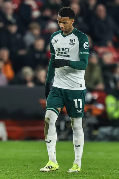 Middlesbrough takımından Morgan Whittaker, Sheffield United ile Middlesbrough arasındaki maçta 9 Şubat 2026 tarihinde Bramall Lane, Sheffield, Birleşik Krallık 'ta karşılaştı.