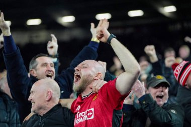 Manchester United taraftarları, 10 Şubat 2026 tarihinde Londra, İngiltere 'deki Londra Stadyumu' nda oynanan Premier League maçı West Ham United-Manchester United maçında Benjamin Sesko 'yu 1-1 yenerek gol attılar.