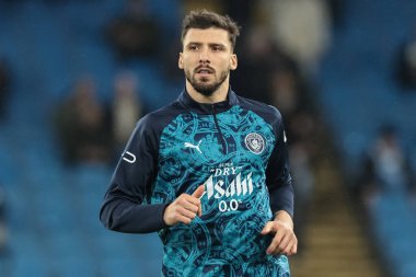 Manchester City 'den Ruben Dias 11 Şubat 2026 tarihinde Etihad Stadyumu' nda oynanan Premier League maçında maç öncesi ısınma oturumunda Manchester City Fulham 'a karşı
