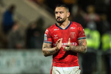 Hull KR 'dan Elliot Minchella, 12 Şubat 2026' da İngiltere 'nin Lincoln kentindeki LNER Community Stadyumu' nda oynanan Betfred Süper Lig Birinci Raundu maçında taraftarları alkışlıyor.
