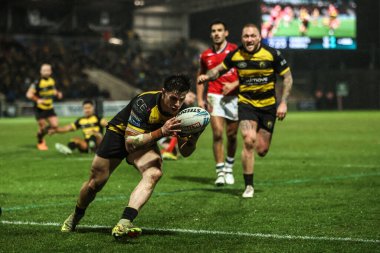 York Knights takımından Scott Galeano, 12 Şubat 2026 'da LNER Community Stadyumu, Lincoln, Birleşik Krallık' ta oynanan Betfred Süper Lig 1. Raundunda, York Knights vs Hull KR maçına gidiyor.
