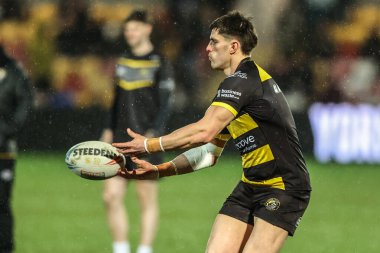 York Knights takımından Scott Galeano, 12 Şubat 2026 tarihinde LNER Community Stadyumu, Lincoln, İngiltere 'de oynanan Betfred Süper Lig Birinci Raundu karşılaşmasında ısındı.