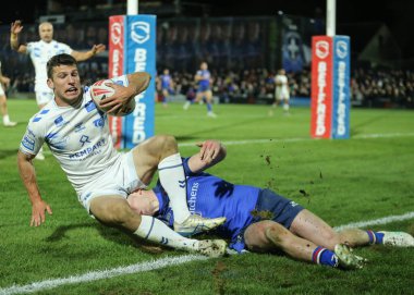 Toulouse Olympique 'den Romeo Tropis, Wakefield Trinity' nin 14 Şubat 2026 'da Wakefield, İngiltere' deki DIY Kitchens Stadyumu 'nda oynanan Betfred Süper Lig 1. Raundu karşılaşmasında Wakefield Trinity' den Jake Trueman tarafından yenildi.