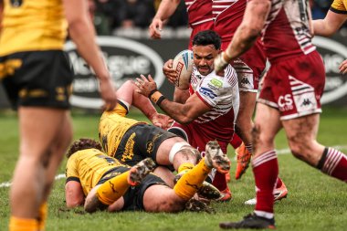 Wigan Warriors 'dan Bevan French, 15 Şubat 2026 tarihinde OneBore Stadyumu, Castleford, Birleşik Krallık' ta oynanan Betfred Süper Lig 1.