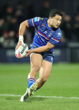 Wakefield Trinity 'den Masin Lino, 14 Şubat 2026' da Birleşik Krallık 'ın Wakefield şehrindeki DIY Kitchens Stadyumu' nda oynanan Wakefield Trinity - Toulouse Olympique maçında topu geçiyor.