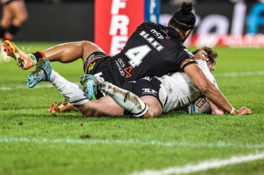 Joe Batchelor of Hull FC goes over for a try during the Betfred Super League round 1 match Hull FC vs Bradford Bulls at MKM Stadium, Hull, United Kingdom on 14 February 2026