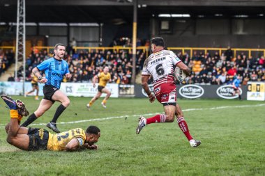 Wigan Warriors 'dan Bevan French, 15 Şubat 2026 tarihinde OneBore Stadyumu, Castleford, Birleşik Krallık' ta oynanan Betfred Süper Lig 1.