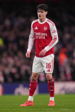 Arsenal takımından Christian Norgaard, 15 Şubat 2026 tarihinde Birleşik Krallık 'ın Emirates kentinde oynanan 4.