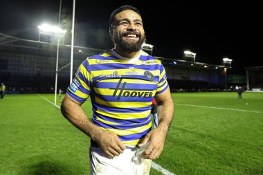 Warrington Wolves takımından Toafofoa Sipley, 13 Şubat 2026 tarihinde İngiltere 'nin Warrington kentinde oynanan Halliwell Jones Stadyumu' nda oynanan Warrington Wolves-St Helens maçında zaferini kutladı.