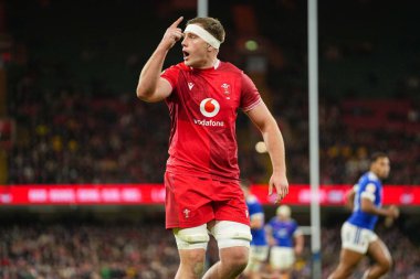 Galler 'den Ben Carter Guinness Altı Uluslar arası maç sırasında Galler Fransa' ya karşı Principality Stadyumu, Cardiff, Birleşik Krallık, 15 Şubat 2026