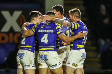 Warrington Wolves takımından Cai Taylor-Wray, 13 Şubat 2026 'da İngiltere' nin Warrington şehrindeki Halliwell Jones Stadyumu 'nda oynanan Warrington Wolves-St Helens maçında şansını denedi.