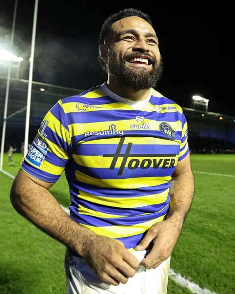 Warrington Wolves takımından Toafofoa Sipley, 13 Şubat 2026 tarihinde İngiltere 'nin Warrington kentinde oynanan Halliwell Jones Stadyumu' nda oynanan Warrington Wolves-St Helens maçında zaferini kutladı.