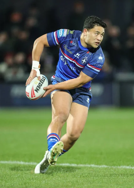 Wakefield Trinity 'den Masin Lino, 14 Şubat 2026' da Birleşik Krallık 'ın Wakefield şehrindeki DIY Kitchens Stadyumu' nda oynanan Wakefield Trinity - Toulouse Olympique maçında topu geçiyor.