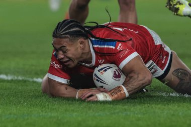 Hull KR 'dan Tom Amone, 19 Şubat 2026 tarihinde İngiltere' nin Hull kentindeki MKM Stadyumu 'nda oynanan Dünya Kulüpler Kupası 2026 karşılaşmasında bir deneme için sahaya çıkıyor.