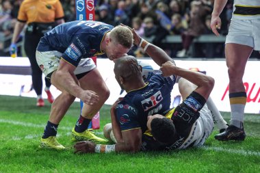 Leeds Rhinos takımından Maika Sivo, 20 Şubat 2026 'da Leeds Headingley Stadyumu' nda oynanan Betfred Süper Lig karşılaşmasında ilk maçına çıkışını kutluyor.