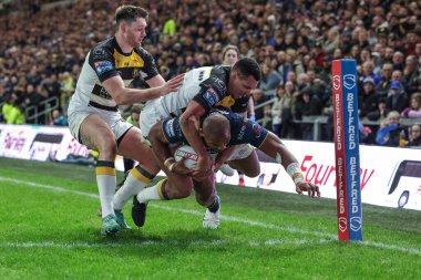 Maika Sivo of Leeds Rhinos goes over for a try on his home debut during the Betfred Super League Round 2 match Leeds Rhinos vs York Knights at AMT Headingley Stadium, Leeds, United Kingdom on 20 February 2026