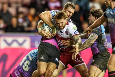 Wigan Warriors takımından Adam Keighran, 21 Şubat 2026 'da İngiltere' nin Wigan şehrindeki Brick Community Stadyumu 'nda oynanan Betfred Süper Lig maçında Wigan Warriors vs Hull FC' ye karşı.