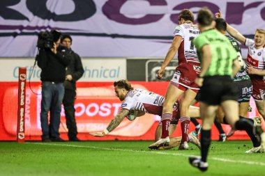 Wigan Warriors takımından Adam Keighran, 26 Şubat 2026 'da İngiltere' nin Wigan şehrindeki Brick Community Stadyumu 'nda oynanan Betfred Süper Lig karşılaşmasında Wigan Warriors - Leigh Leopards maçına çıkıyor.