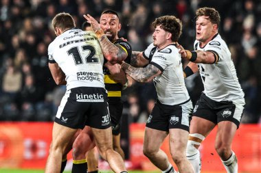 Hull FC 'den Amir Bourouh ve Hull FC' den Jed Cartwright, 27 Şubat 2026 'da MKM Stadyumu' nda oynanan Betfred Süper Lig karşılaşmasında York Knights 'a karşı Hull FC maçında York Knights' ı yendi.