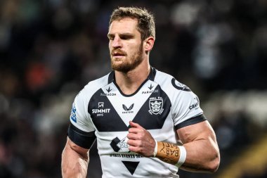 Hull FC 'den Jed Cartwright 27 Şubat 2026' da İngiltere 'nin Hull şehrindeki MKM Stadyumu' nda oynanan Betfred Süper Lig karşılaşmasında ısınma turunda Hull FC, York Knights 'a karşı.