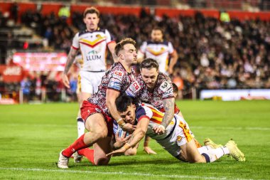 Catalans Dragons takımından Charlie Staines, 6 Mart 2026 tarihinde Leigh Spor Köyü, Leigh, İngiltere 'de oynanan Betfred Süper Lig karşılaşmasında Leigh Leopards ve Catalans Dragons maçına gider.