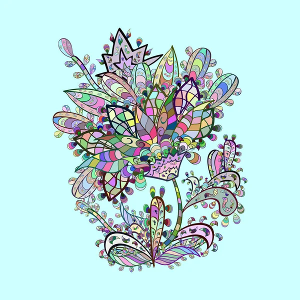 Doodle Bunga Penuh Ilustrasi Warna Dengan Kelopak Menarik Floral — Stok Foto