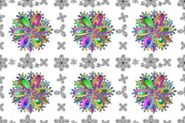 Beyaz arka planda kusursuz çiçek desenleri var. Çizimler.