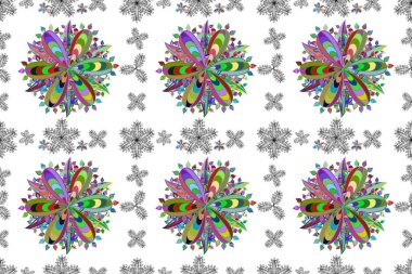 Beyaz arka planda kusursuz çiçek desenleri var. Çizimler.