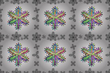 Beyaz arka planda renksiz çiçek deseni. Karalama yaprağı çiçekleri. Çerçeve deseni. Işık. PANO DESIGN. resimleme.