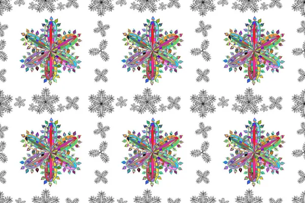 Modello Fiori Colorati Senza Soluzione Continuità Sfondo Bianco Doodles Petali — Foto Stock
