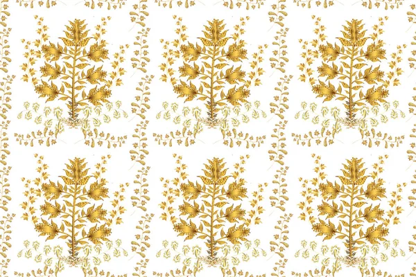 seamless pattern with vintage golden and doodles element. Classic pattern. Light background. Pano pattern. White.