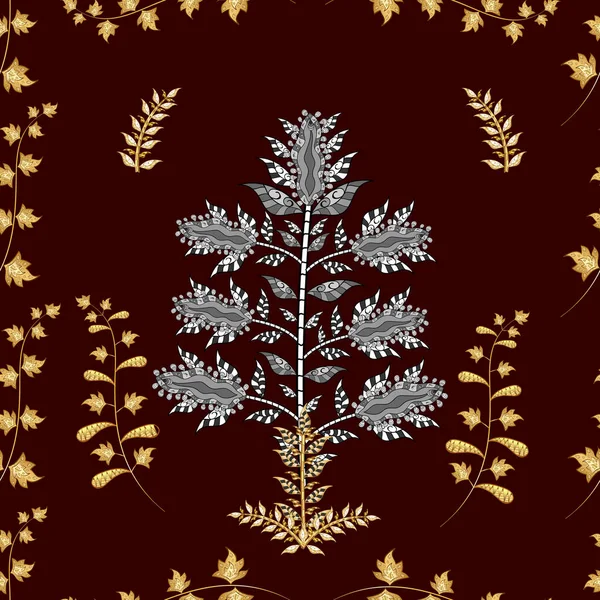 ヴィンテージゴールデンとドドルの要素とシームレスなパターン 古典的なパターン 暗い背景 — ストックベクタ
