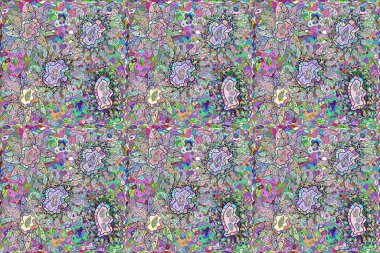 Renkli arkaplanı olan kusursuz karalama kalıpları. Pano illüstrasyonu. Karışık. Çizgiler.