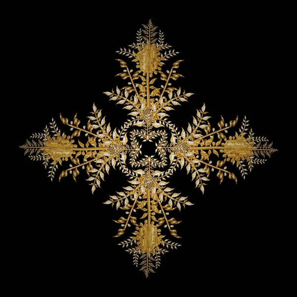 Renkli arka planda altın yapraklı kar tanesi. Şube. Yeni yıl simgesi. Noel zamanı. Eski model. Vektör. El yapımı stres önleyici kar tanesi..