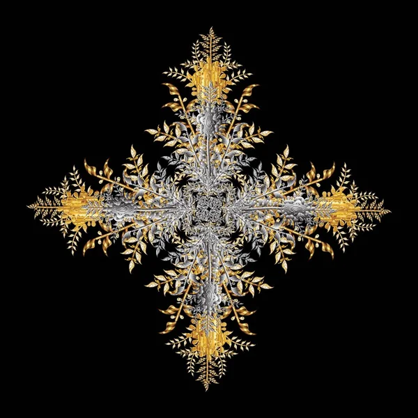 Gümüş ve gri mahsullü kar taneleri. Eski model. Yapraklar. Şablon. Şube. Noel zamanı. Vektör çizimi. Bokeh ile dekoratif Noel arkaplanı.