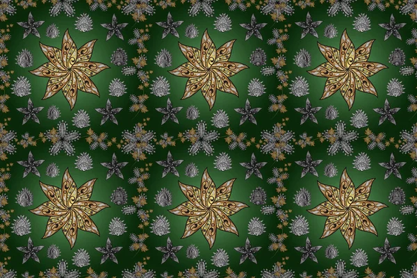 seamless vintage pattern with shadows and golden elements. Colorful backgound. Pano illustration. Raster picture. Vintage Baroque Victorian monogram floral ornament leaf scroll engraved retro flower pattern.