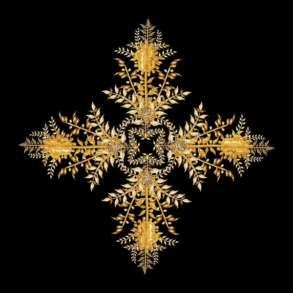 Sneeuwvlok Met Gouden Bladeren Vintage Elementen Kleurrijke Achtergrond Branch Nieuwjaarsimbol — Stockfoto