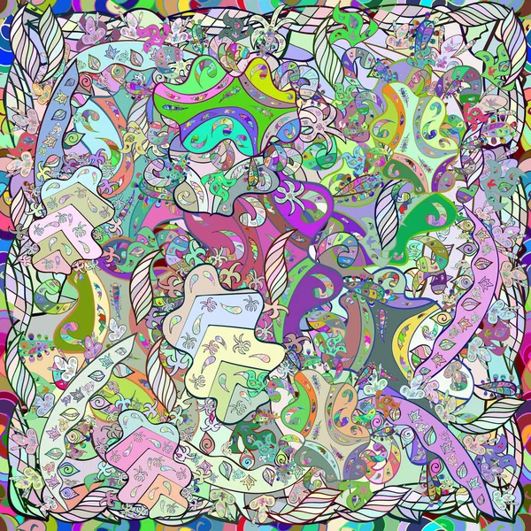 Bezszwowe kolorowe doodling ciekawy wzór kwiatowy slyle — Zdjęcie stockowe