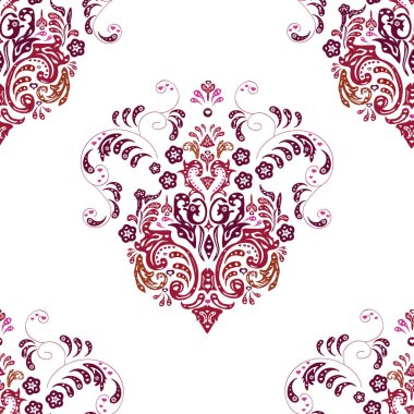 Kırmızı renkler ve renklendirme arkaplanı üzerindeki kusursuz vintage desen