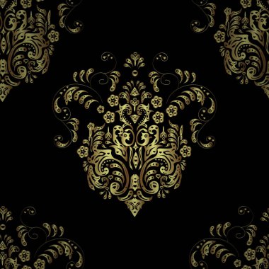 Renk arkaplanında altın elementlerle kusursuz klasik desen