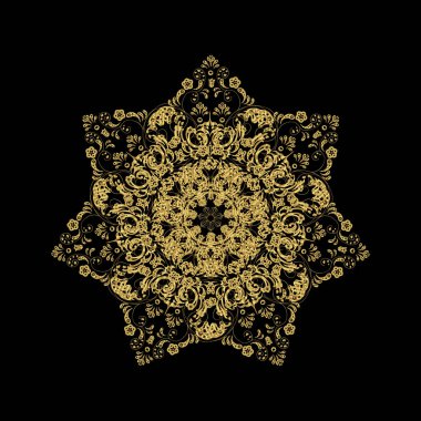 Koyu siyah arka planda altın karalamalar kar taneleri stilinde