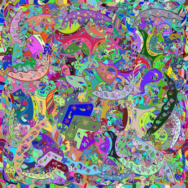 Безшовний Абстрактний Каракулі Візерунок Колоритними Елементами Векторні Ілюстрації — стоковий вектор