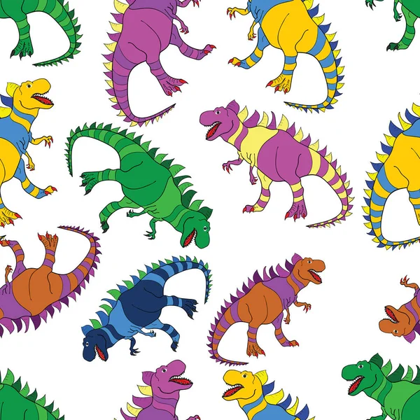 Naadloos Patroon Met Dinosaurussen Gekleurde Hagedis Achtige Dinosaurussen Voor Verpakking — Stockfoto