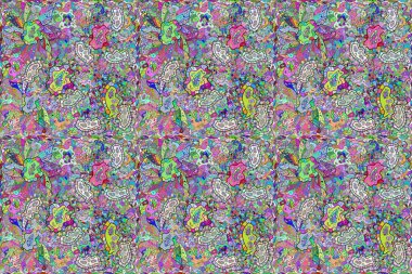 Renkli arkaplanı olan kusursuz karalama kalıpları. Pano illüstrasyonu. Karışık. Çizgiler.