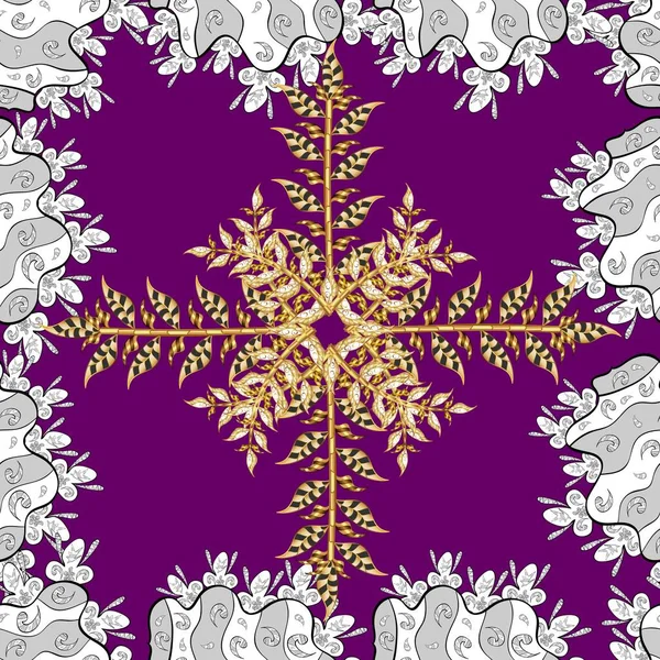 Naadloos Patroon Met Witte Gouden Kleurrijke Doodles Vector Kerstmis Sneeuwvlok — Stockvector