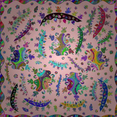 Renk fili arka planında ilginç karalamalar olan kusursuz desen.