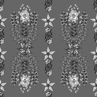 Renkli arka planda desensiz karalamalar çiçek elementleriyle