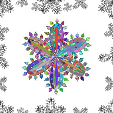 Beyaz arka planda renksiz çiçek deseni. Karalama yaprağı çiçekleri. Çerçeve deseni. Işık.