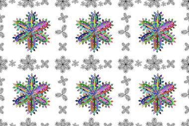 Beyaz arka planda renksiz çiçek deseni. Karalama yaprağı çiçekleri. Çerçeve deseni. Işık. PANO DESIGN. resimleme.